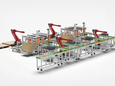 Automatic Packaging Sorting and Stacking Line 3D model