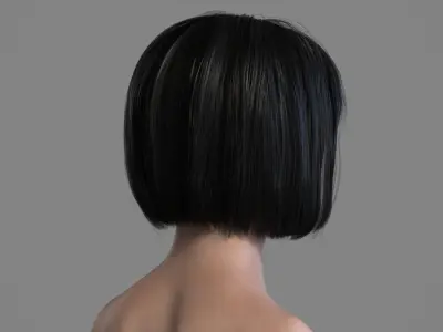 Realistic Short Straight Haircut with Bangs Black Hair 3D Model