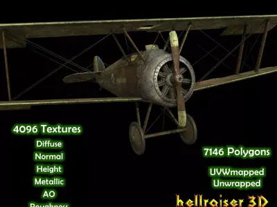 Sopwith Camel Aircraft - PBR - Textured Low-poly 3D model
