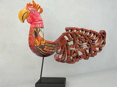 Bali Jackfruit Wood Bird On Stand 3D model
