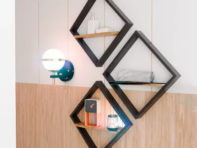 Modern Geometric Diamond Wall Shelf Set  Free 3D model