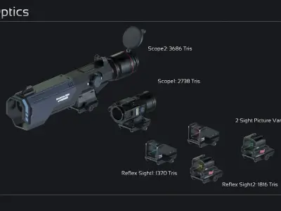Scifi Modular Weapon Attachments Low-poly 3D model