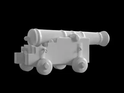 cannon on wooden carriage 3D model