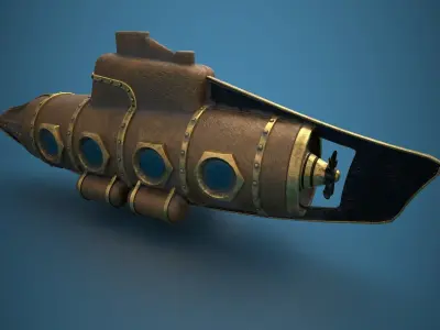 Submarine Steampunk PBR low poly Low-poly 3D model