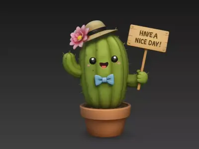 Cute Cartoon Cactus in Pot 3D Model - High Fidelity PBR 4K 3D model
