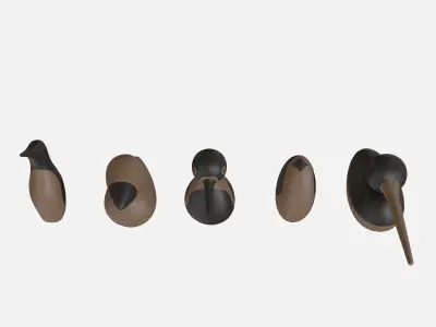 Wood birds collection 5 items Low-poly 3D model