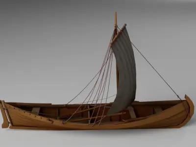 Wooden Boat Low-poly 3D model