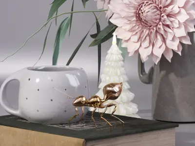 Garden Dahlia bouquet flowers vase decor set  3D model