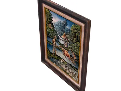 Balinese picture green frame rural landscape Low-poly 3D model