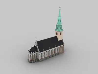 Church lowpoly with spire Low-poly 3D model