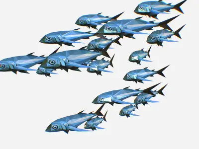 Animated Low Poly Art Flock Green Sea Fish Low-poly 3D model