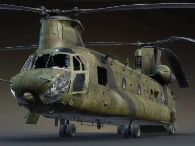 CH-47 Chinook Wrecked Low-poly 3D model