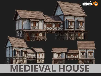 Medieval House PBR 4K GameReady Pack with Interiors 33 to 36 Low-poly 3D model