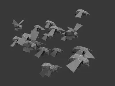 swarm bee wasp Low-poly 3D model