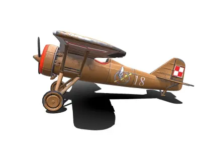 PZL P7 Polish Fighter Aircraft Low-poly 3D model