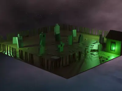 Low poly cemetery graveyard with lights Low-poly 3D model