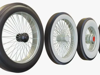 Classic kit of Vintage Tires Low-poly 3D model