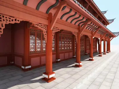 Chinese palace architecture Low-poly 3D model