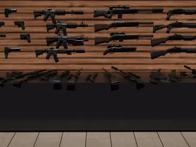detail low poly weapon pack shotgun sniper m4 g19 dEgle Low-poly 3D model