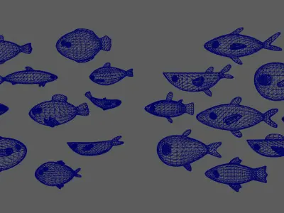 Stylish fish schools Low-poly 3D model