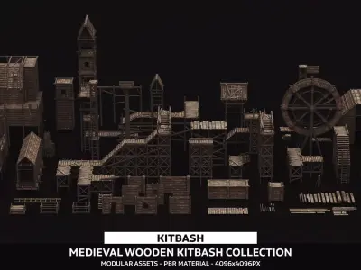 Medieval Wooden Kitbash Collection Low-poly 3D model