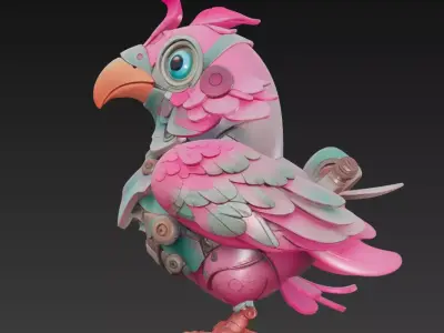 Pink Cyber Chick - Stylized Mecha Bird 3D Model 3D print model