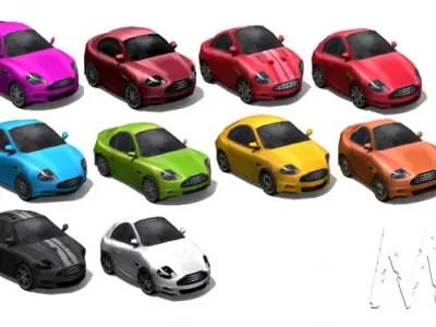 Collection Low poly cartoon cars - set 1 Low-poly 3D model