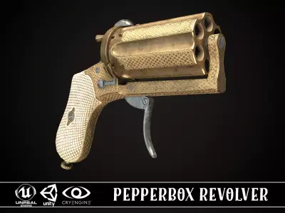 Pepperbox Revolver Brass Low-poly 3D model