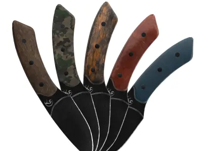 Survival Knife - Model 3 - with 5 Handle Skins Low-poly 3D model