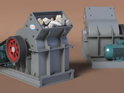 Bailing Hammer Mill Crusher Drive with Stones 3D model