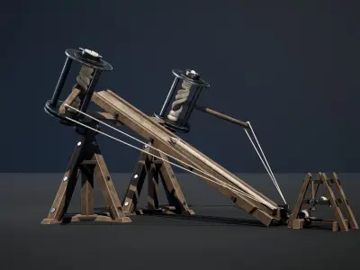 Medieval Siege Weapon - Big Ballista Low-poly 3D model