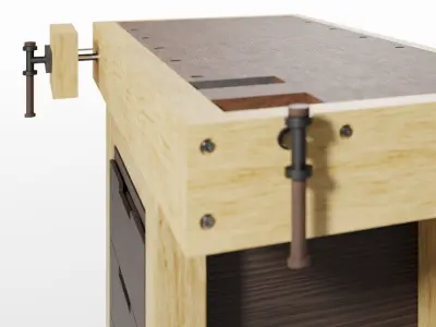 Workbench wooden with drawers Free 3D model