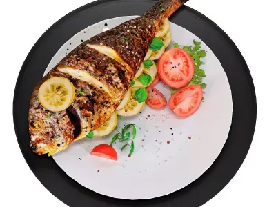 Fish Set grilled on plate 3D model