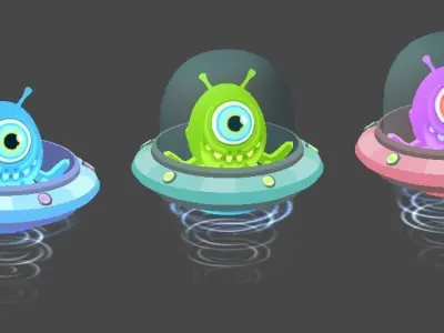 Alien in UFO sauser Low-poly 3D model