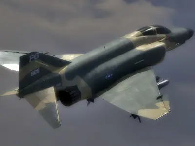 F4 Phantom 2 -Forest Texture-Fully Rigged-Changeble Decal -Texts Low-poly 3D model