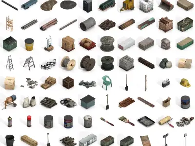 Construction Assets Collection of Building Materials Low-poly 3D model