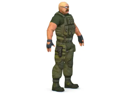 Military Soldier in Tactical Gear Combat Boots and Pistol Low-poly 3D model