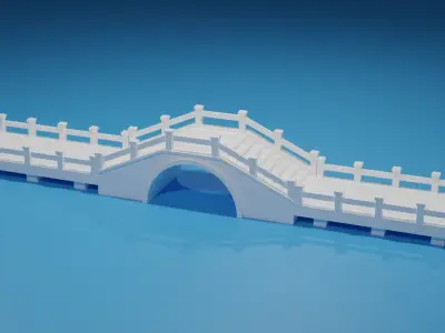 Cartoon Chinese Stone Bridge Low-poly 3D model