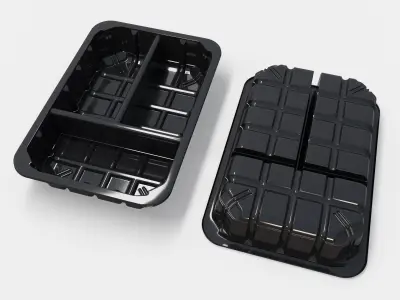  Vacuum Plastic Tray Black Gloss Triple Compartment 3D model