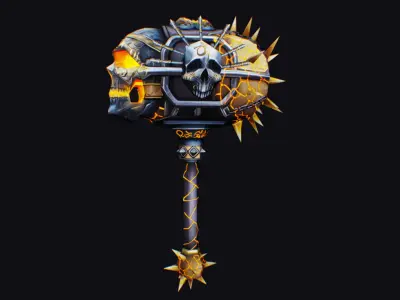 Hammer Mace Maul Bludgeon Mallet Sledgehammer Melee Skull Low-poly 3D model