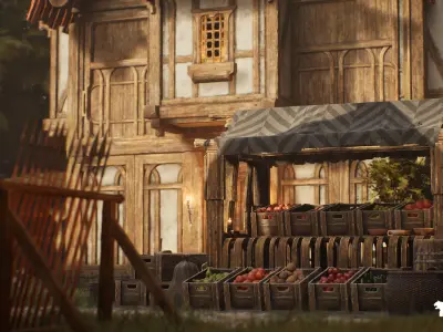 Medieval Market Environment Low-poly 3D model