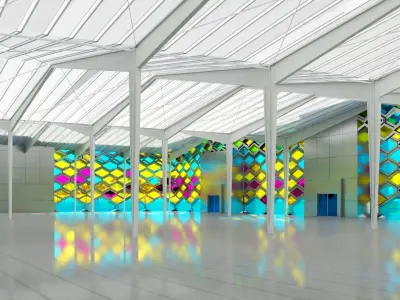 exhibition hall interior and exterior 3D model