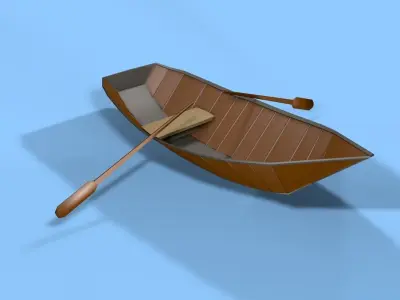 Boat Low Poly wooden with paddle Low-poly 3D model