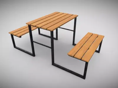 Outdoor Bench Low-poly 3D model 2