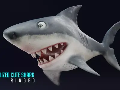 3D Stylized Cute Shark - Rigged 3D model