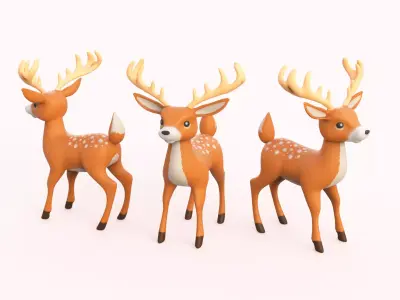 Cartoon Reindeer Cute Low-poly 3D model