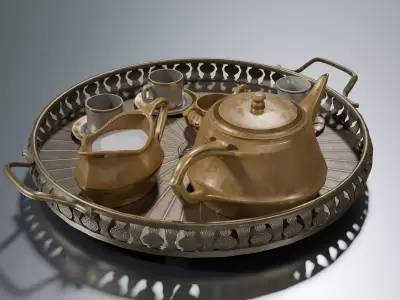 Brass Teapot Set Low-poly 3D model