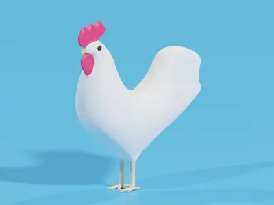 Cartoon White Rooster 3D model