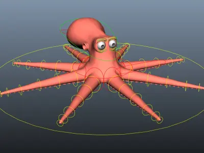 cartoon octopus rigged 3D model