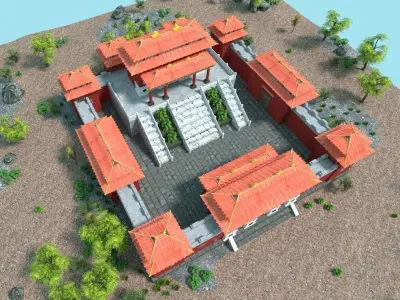 low poly chinese temple Low-poly 3D model